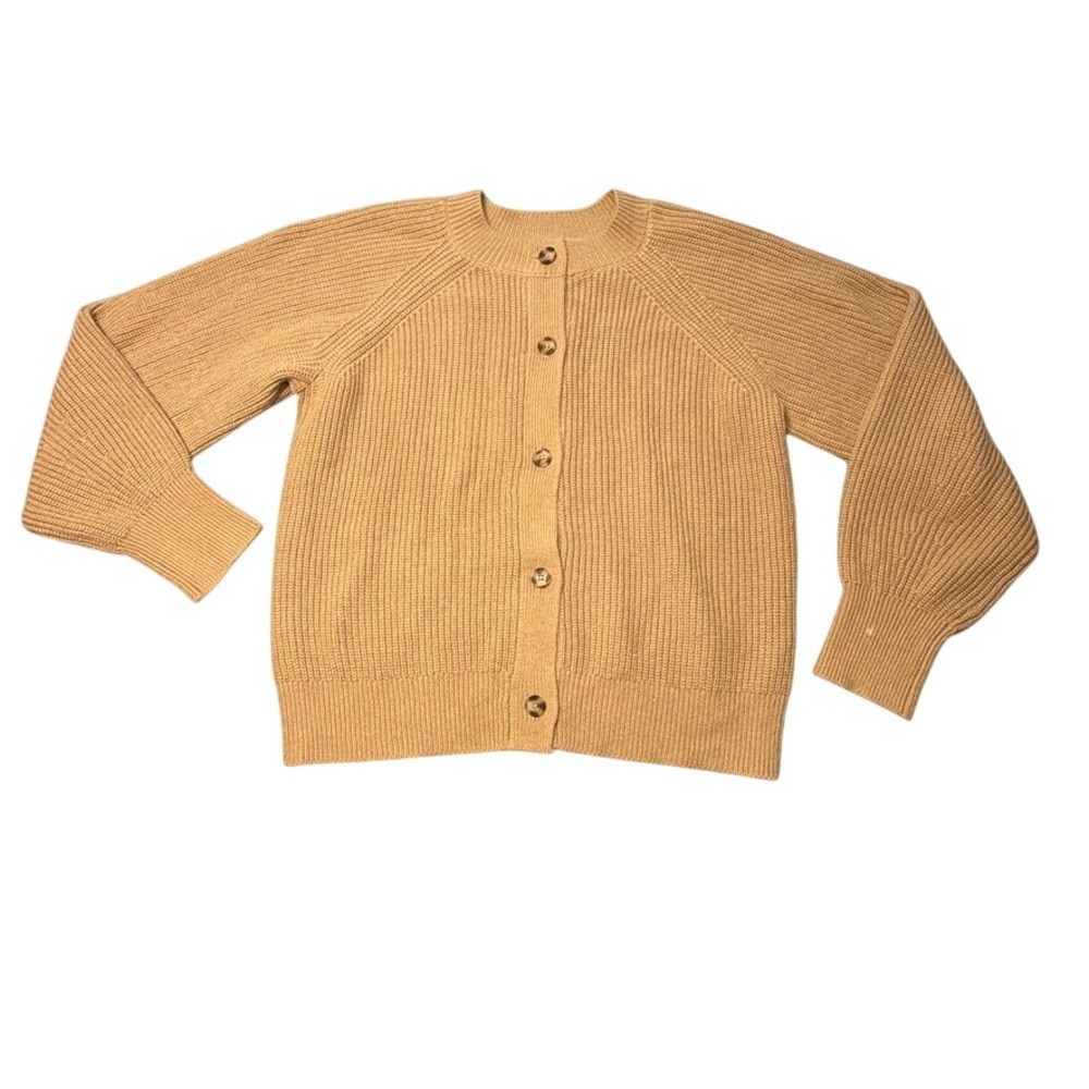 Banana Republic Womens XL Tan Shaker Rib Button Front Balloon Sleeve Cardigan